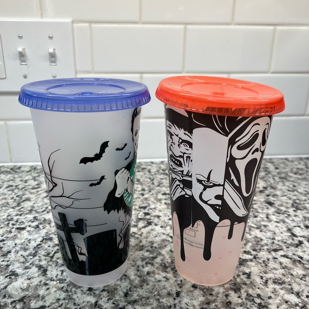 Starbucks Halloween Horror Cups - Blue and Red Lids - Picture 4 of 4